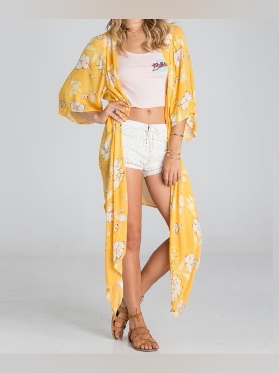 Billabong Sweaters - Billabong Yellow Floral Kimono M